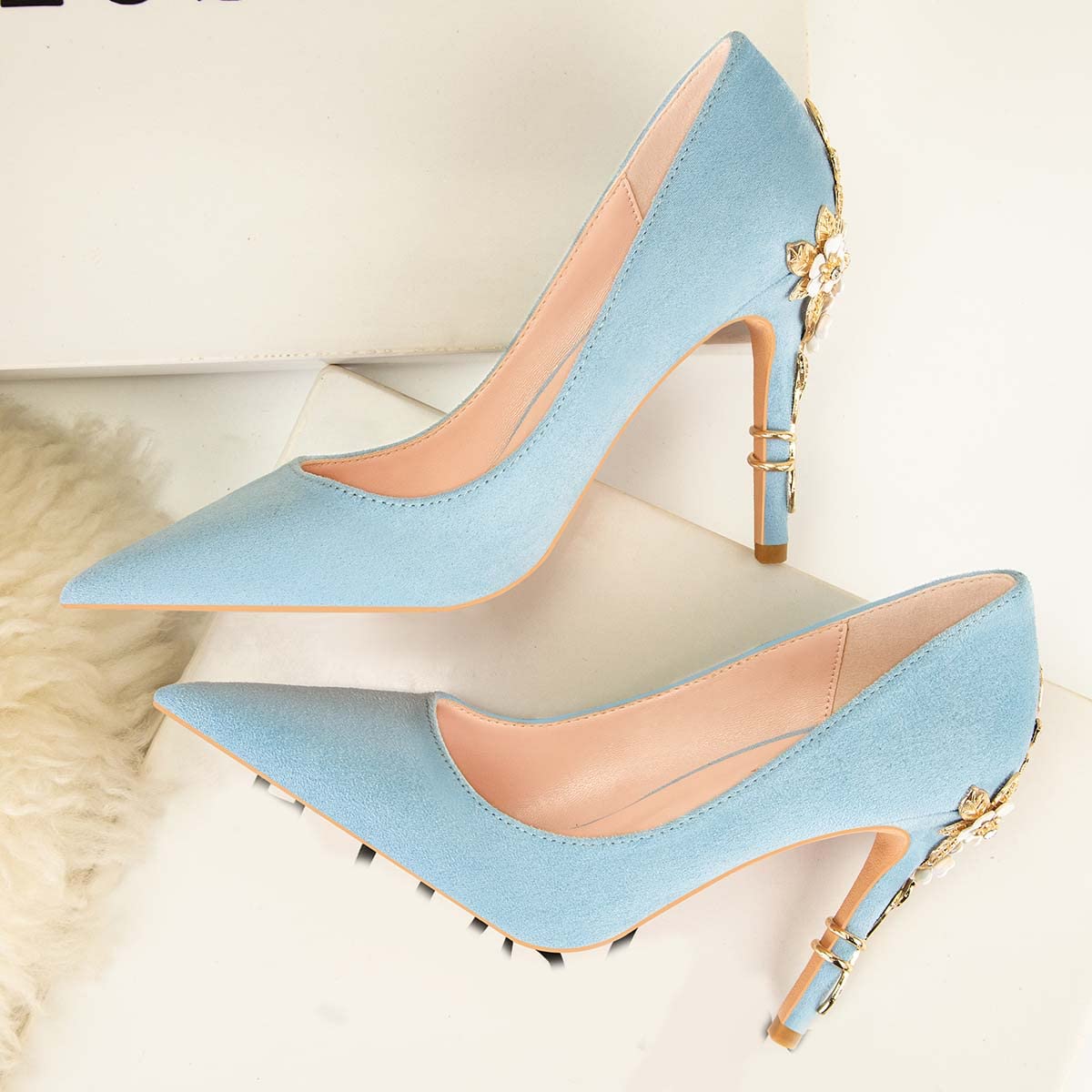 JOEupin Scarpe da donna con tacco alto, tacco a punta, in raso, a stiletto, per feste nuziali, serate, matrimoni