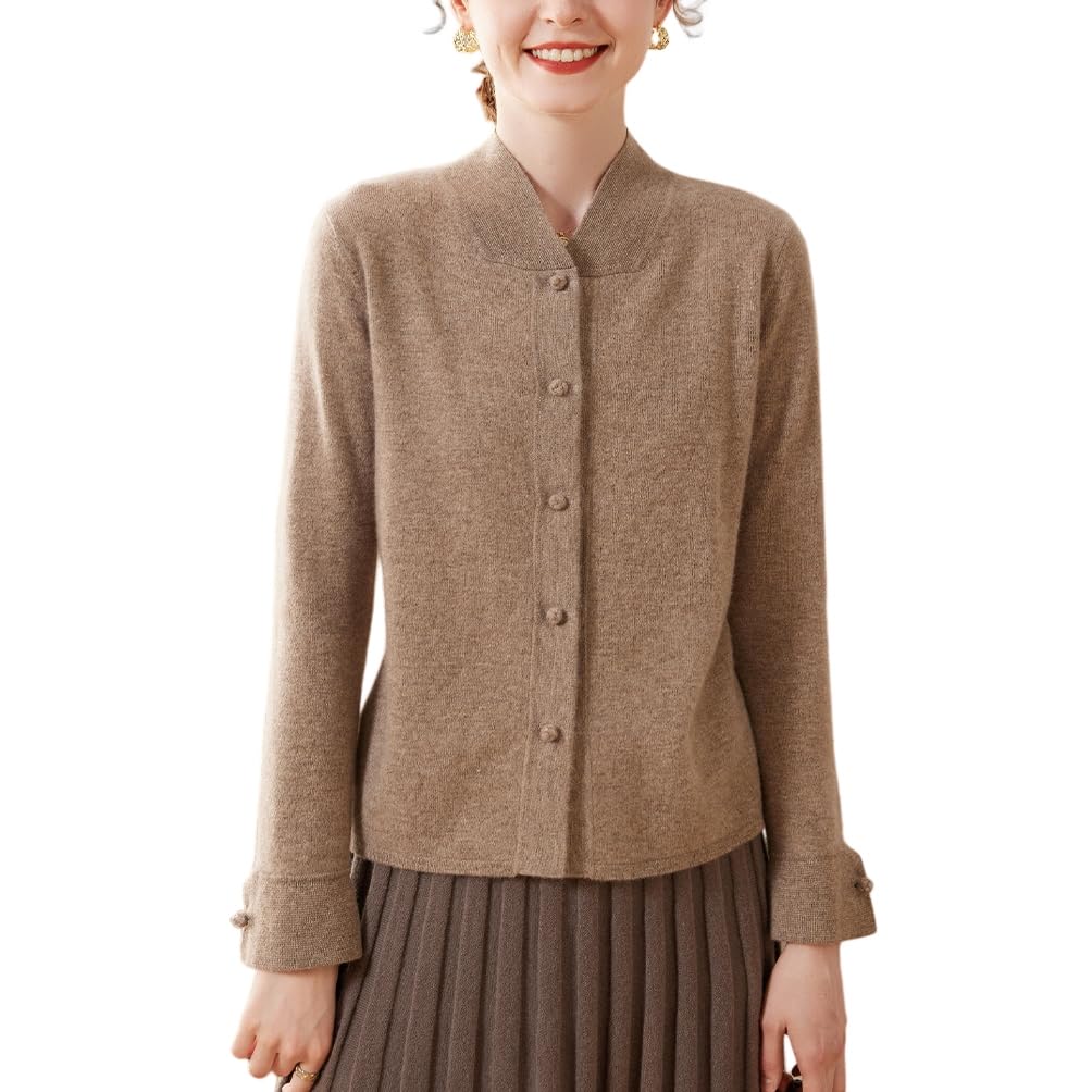 DISSA Gilet Femme Col Montant Manches Longues Cachemire Laine,SPR2313