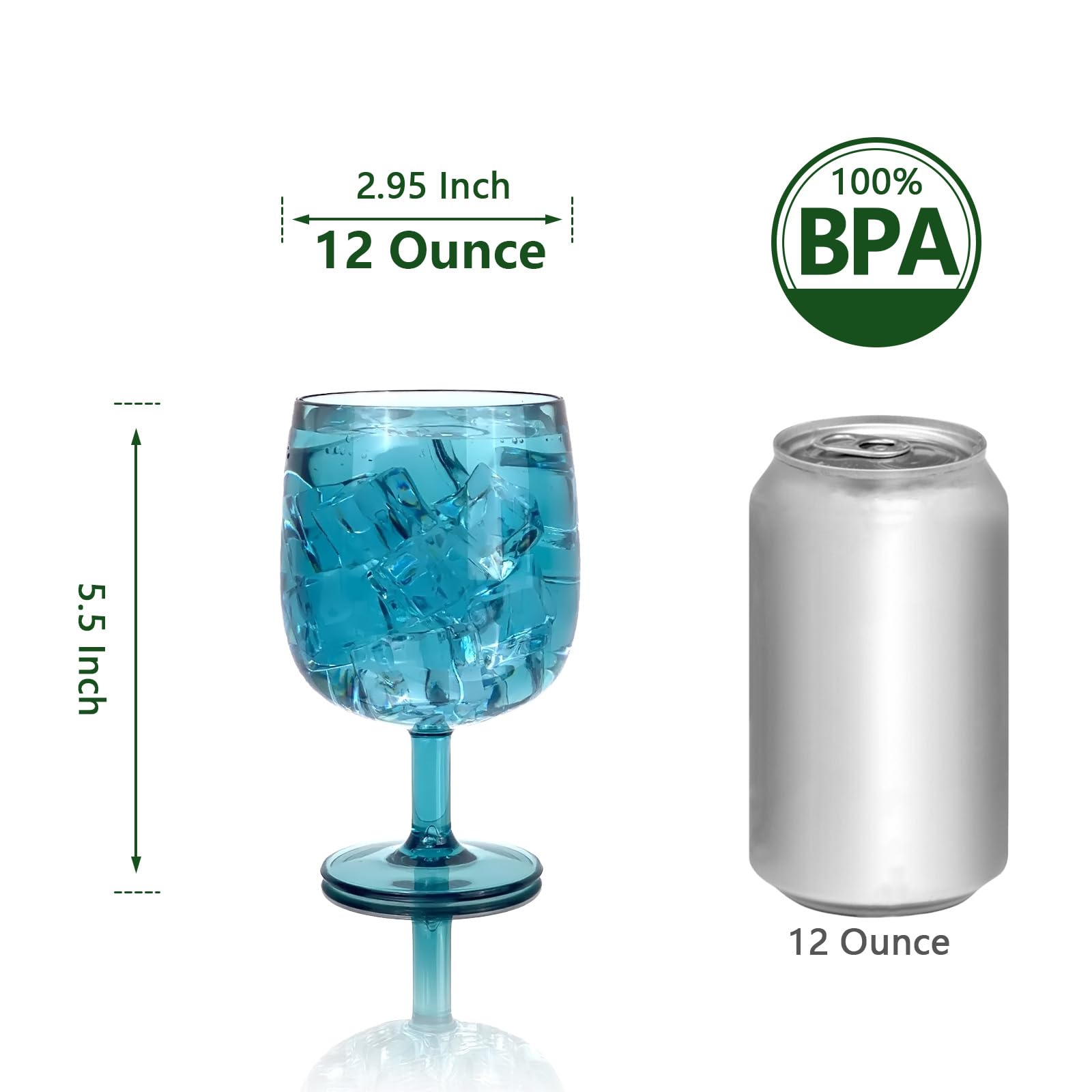 Lot de 6 verres à vin en plastique incassable de 355 ml en acrylique coloré, empilables, passent au lave-vaisselle, sans BPA, parfaits pour les fêtes (cyan, 355 ml)