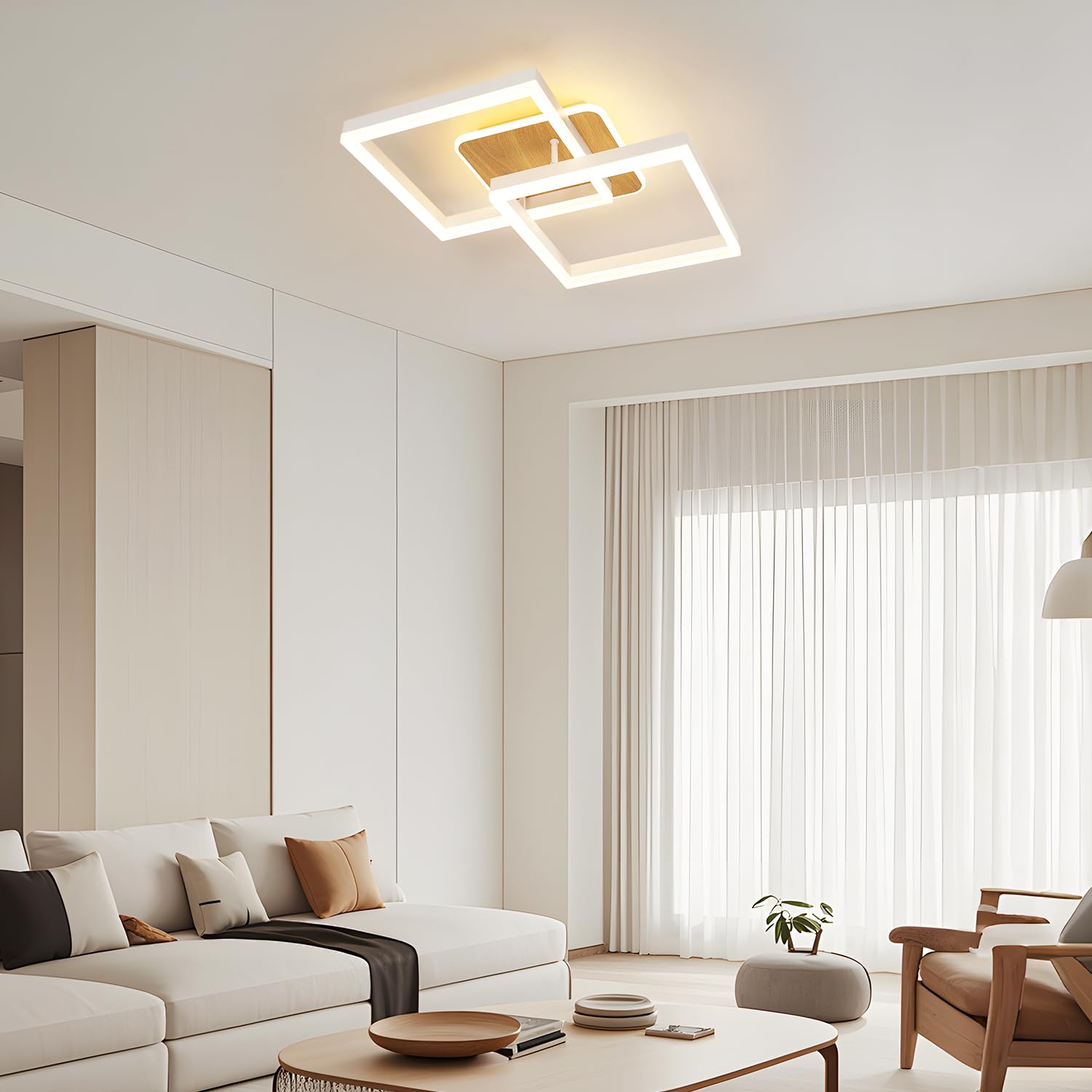 Comely Plafonnier LED 40W 4500LM, Luminaire Dimmable Avec Télécommande | Blanc Carrée 3000K-6500K Moderne Lampe LED pour Chambre Cuisine Salon