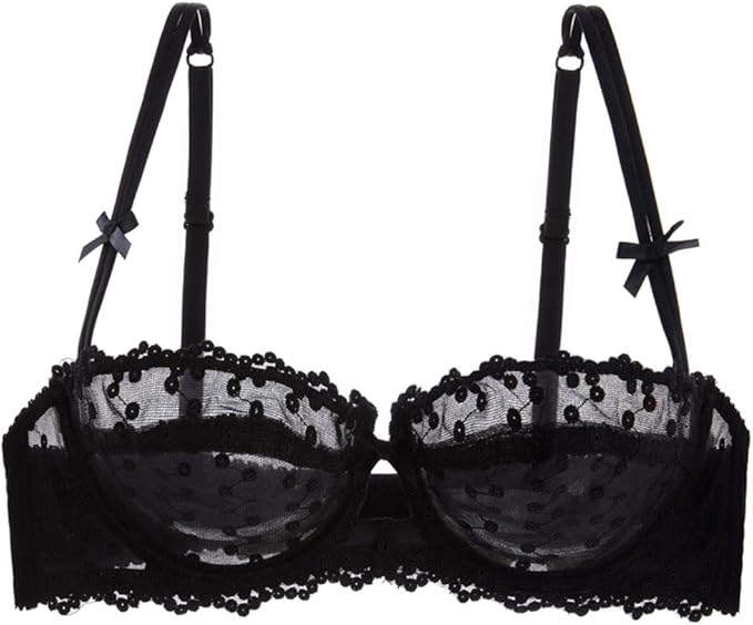 klxoew Brasier Sexy de Media Copa con Esponja Bordada de Encaje superfina, Transparente, Negro
