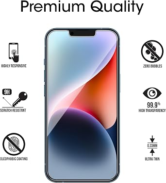 amFilm Essential Screen Protector for iPhone 14 iPhone13 iPhone 13 Pro 6.1, Premium 9H+ Tempered Glass, Anti-Scratch, HD-Clear and Touch-Sensitive, Case Friendly, 2 Pack