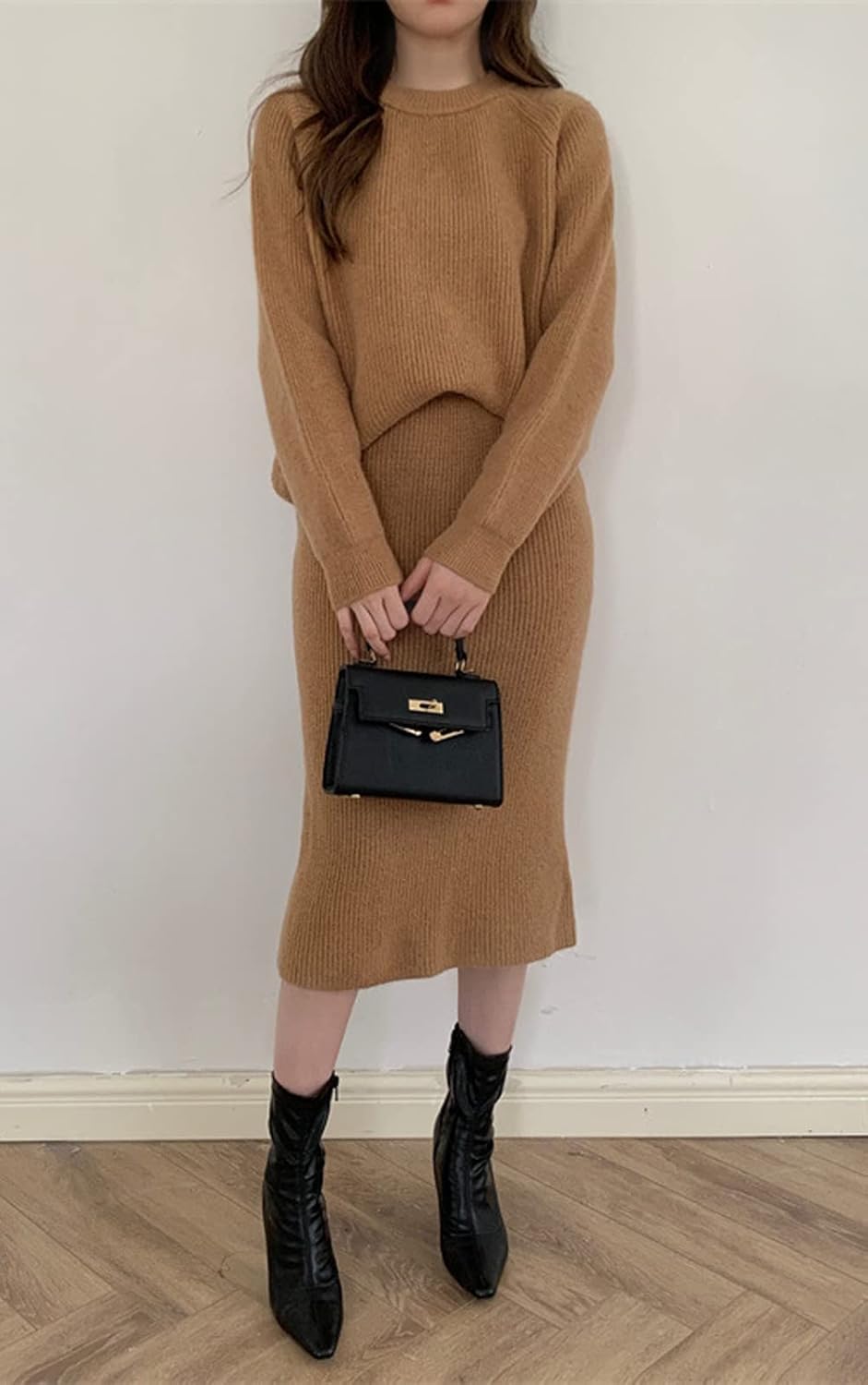 chouyatou Women's Two Piece Sweater Skirt Sets Knit Sweater Top Bodycon Skirt 2 Piece Outfits - Image 4