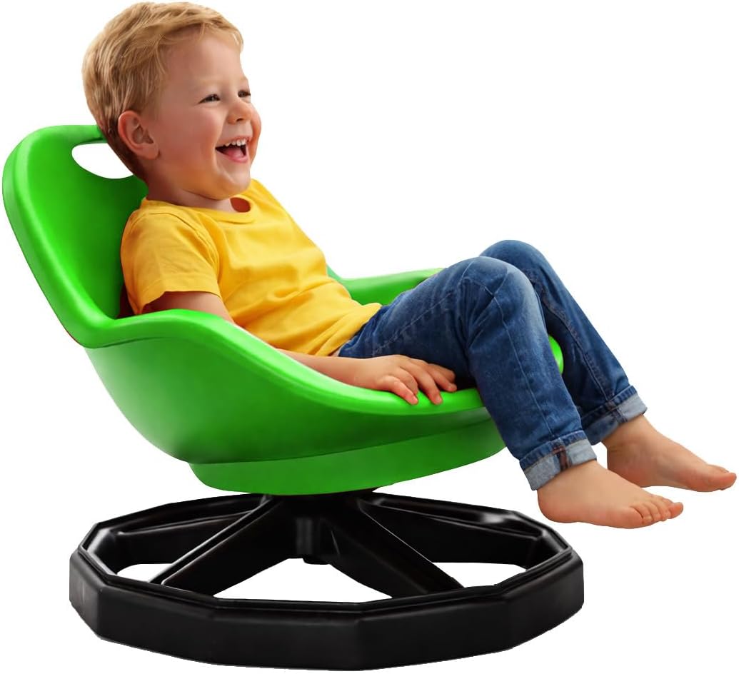 Sensory Spinning Chair for Kids with Back Support, Safe Spinning Chair for Autistic Children, Large Stable Base (16-Sided), 220 lbs Capacity, Vestibular Balance & Focus Training Toy(Green)