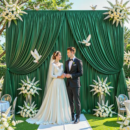 10x10 ft Dark Green Glitter Backdrop Curtain for Parties, Wrinkle Free Glitter Photo Backdrop Drapes 2 Panels 5x10FT Shimmer Back Drop Cloth for Wedding Birthday Christmas Photography Background Decor by PARTISKY - Used condition - Image 5