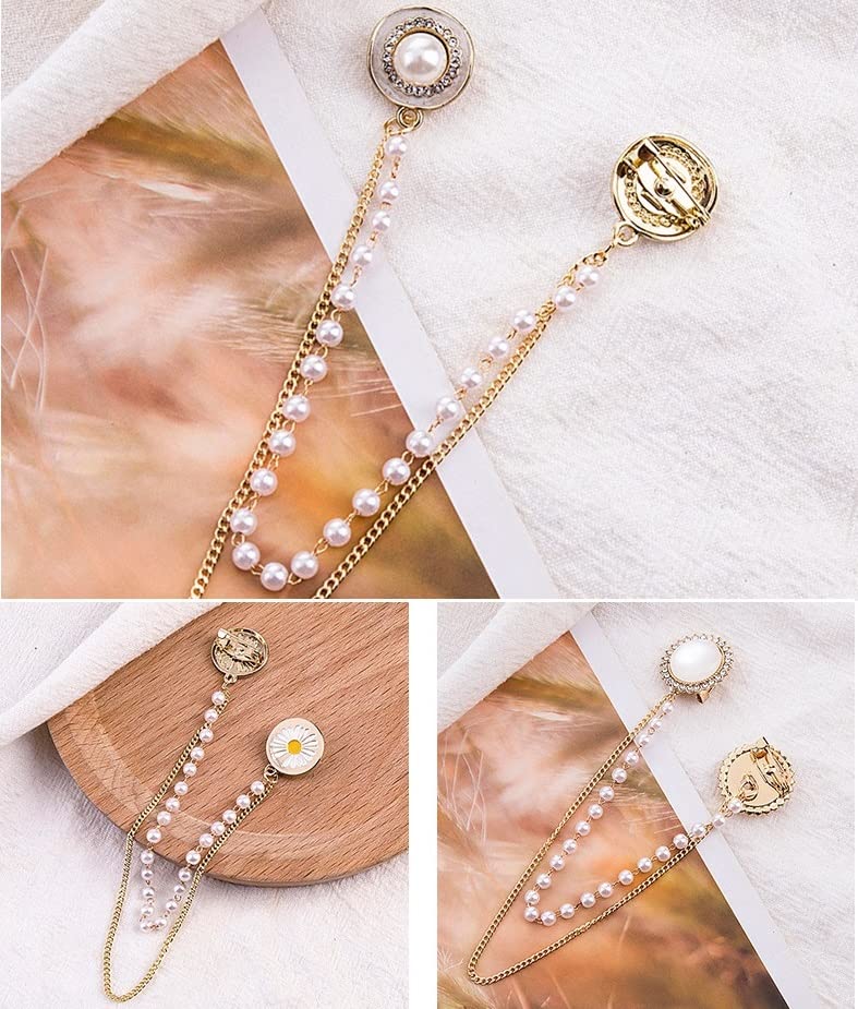 Image of Vintage Sweater Shawl Chain Brooch for Women Clips Antique Cardigan Clip Collar Holders Decorations Dress Sweater Collar Brooch Pins Girls Straps anti-slip chain