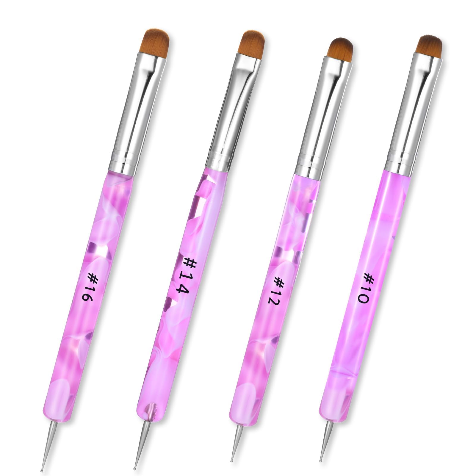 Dual-Ended Nail Art Brush Set (4-Pack) | 2-in-1 UV Gel Polygel Extension Brush & Dotting Tool Pen | Professional Manicure Kit for Home & Salon (#10/12/14/16)-image-34