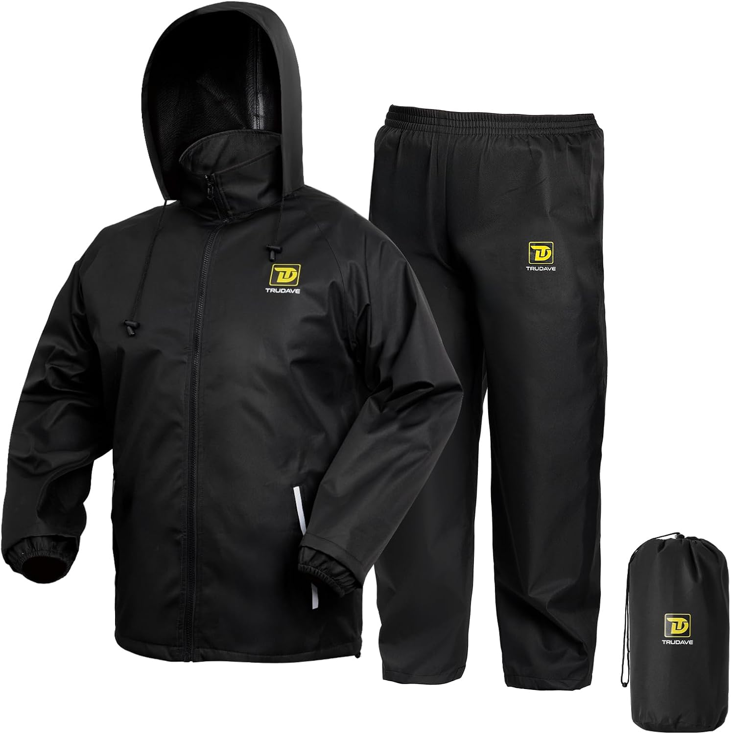 Trudave Hydrolock Rain Suit,Rain Gear, Waterproof Rain Suits for Men, 2 Pieces Breathable & Windproof Rainwear Black Small