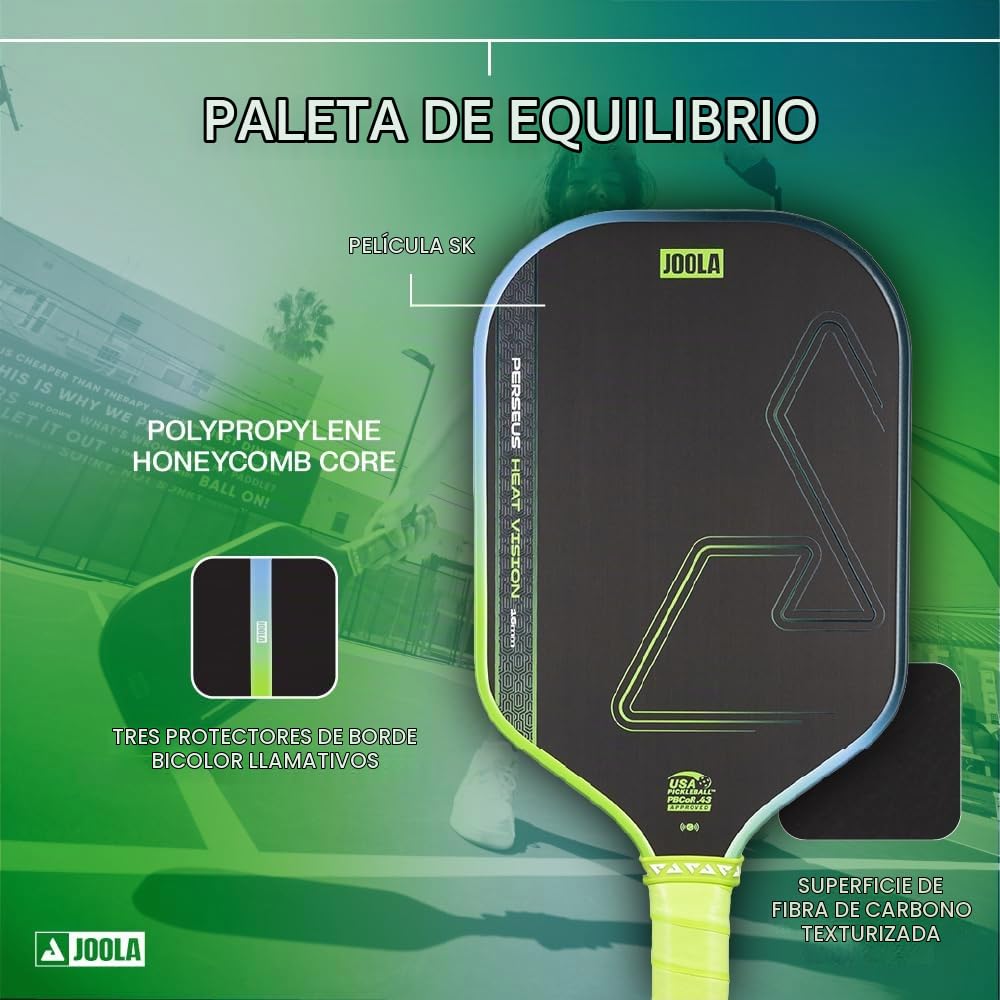JOOLA Heat Vision - Paleta de pickleball de 16 mm, superficie de fibra de carbono texturizada para giro, película SK para reducir la vibración, aprobada por USAP, chip NFC habilitado
