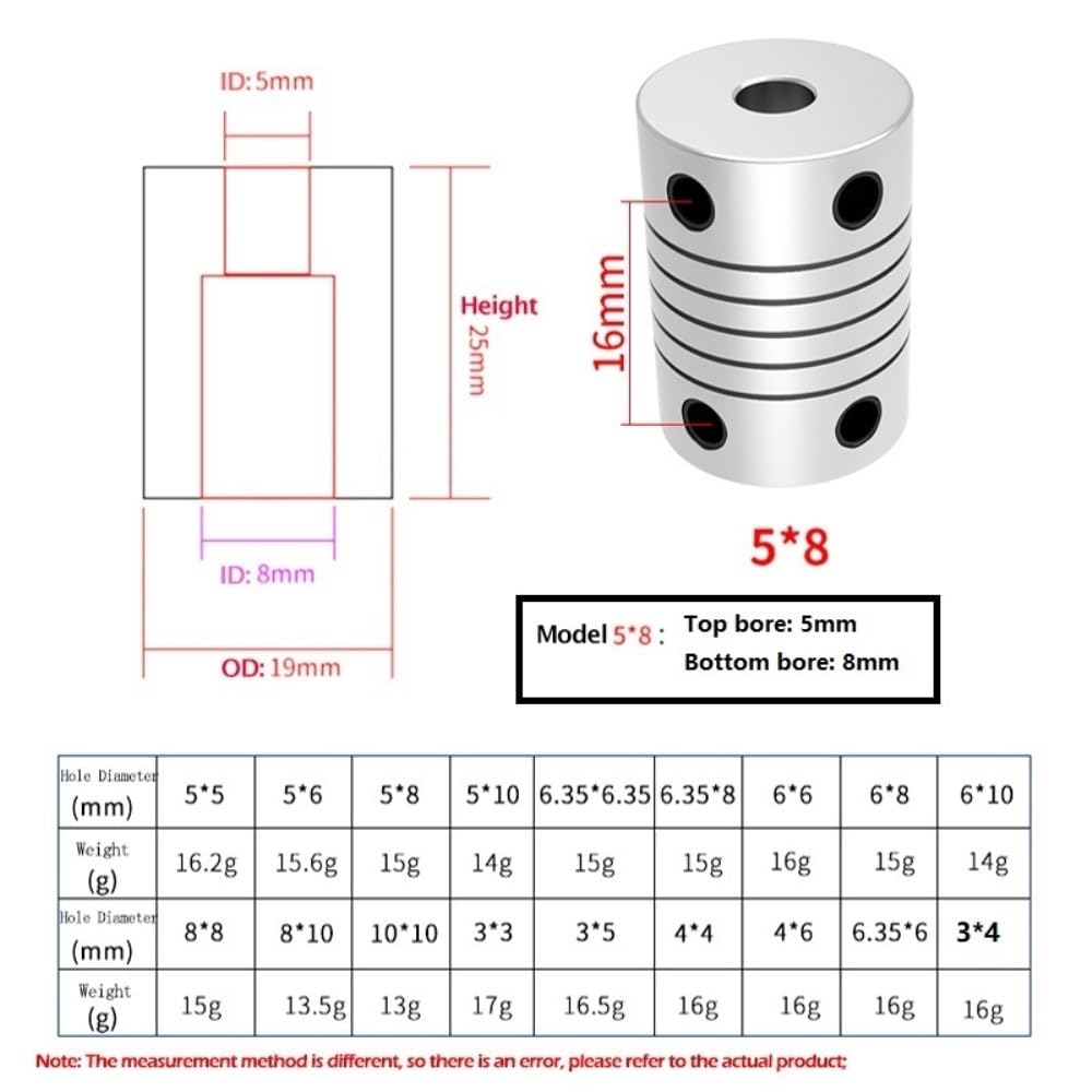 Aluminium-Pflaume flexibel, 4er-Pack flexible Wellenkupplungen mit Klauen, Aluminiumlegierung, silberweiß, 19 x 25 mm, 3–10 Bohrung(3X3mm)