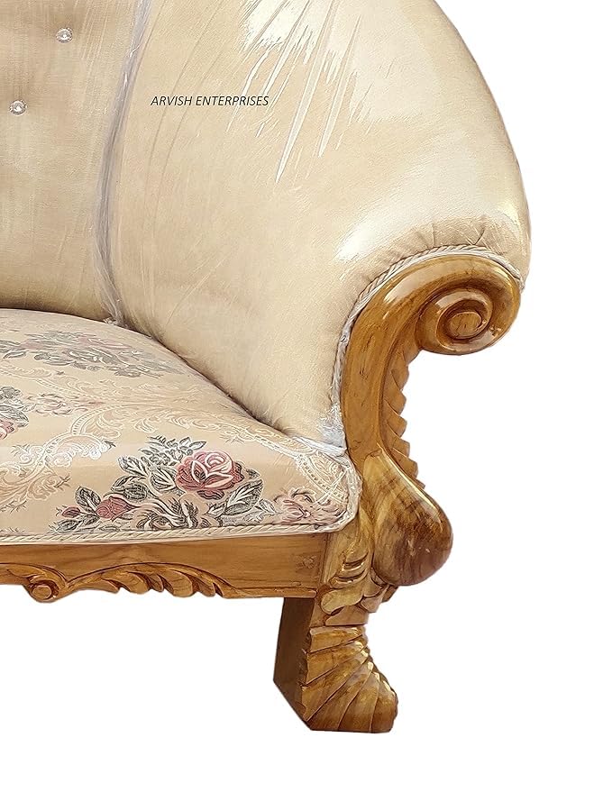 Image of Luxury Antique Sofa Set in a Classic Living Room Setting Solid Teak Wooden Five Seater Sofa Set with Cushion for Living Room | Honey Brown Finish | 208D x 76W x 119H cm (Design10)