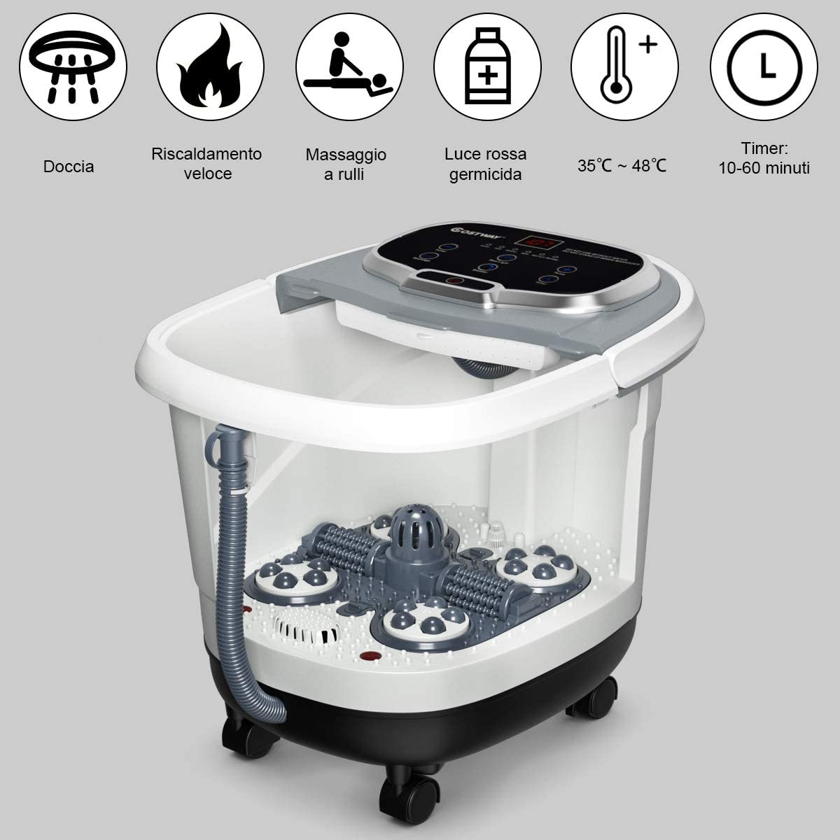 GYMAX Pediluvio Idromassaggio Elettrico con Funzione di temporizzazione, Massaggiatore Piedi con Idromassaggio Plantare e Riscaldamento dell’Acqua, 44x36x36 cm (Grigio)
