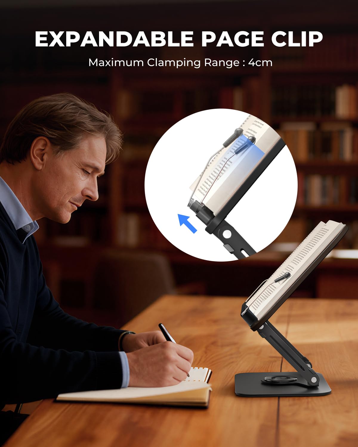 Viozon Buchständer zum Lesen, Buchhalter, Höhe und Winkel verstellbar, um 360° drehbare Basis, faltbar und tragbar, leicht, für Büro, Küche, Schule, Lehrbuch, Rezept, Zeitschriften, Tablet, Kindle