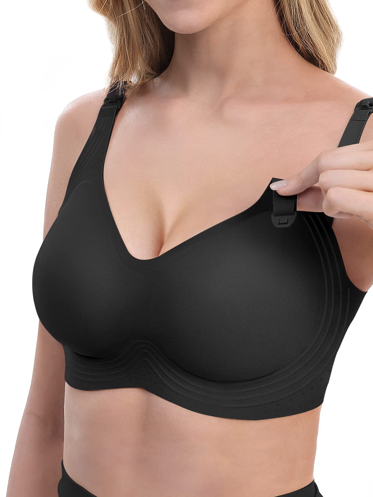 Nursing Bras for Breastfeeding,Buttery Soft Touch and Comfy Maternity Bra for Women,Wireless Seamless Women’s Sleeping Nursing Maternity Bralette with Pads & Extra Extenders for Pregnancy Black