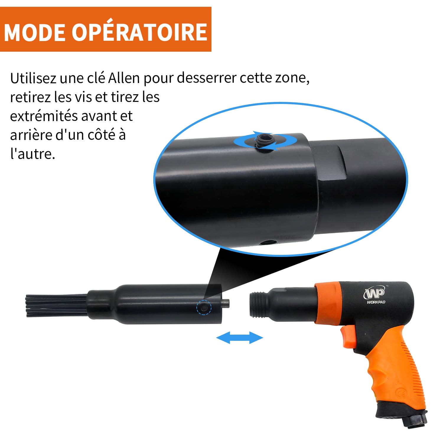 WorkPad Dérouilleur professionnel à aiguilles à air comprimé Tête de rechange 5000 t/min.pistolet à aiguilles, 19 aiguilles, dérouilleur Décapant de peinture pour mécaniciens automobiles