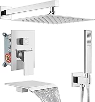 Vista 22 de Midanya Sistema de Ducha con Caño de Bañera, Juego de Grifería de Ducha para Bañera con Cabezal de Lluvia Cuadrado y Rociador de Mano Montaje