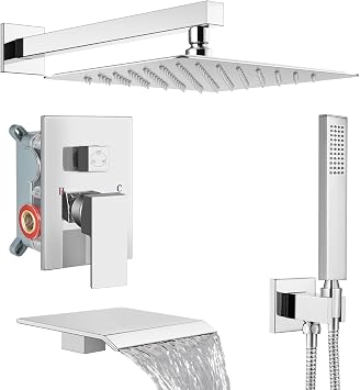 Midanya Shower System with Tub Spout,10 Inch Shower Head,Polish Chrome