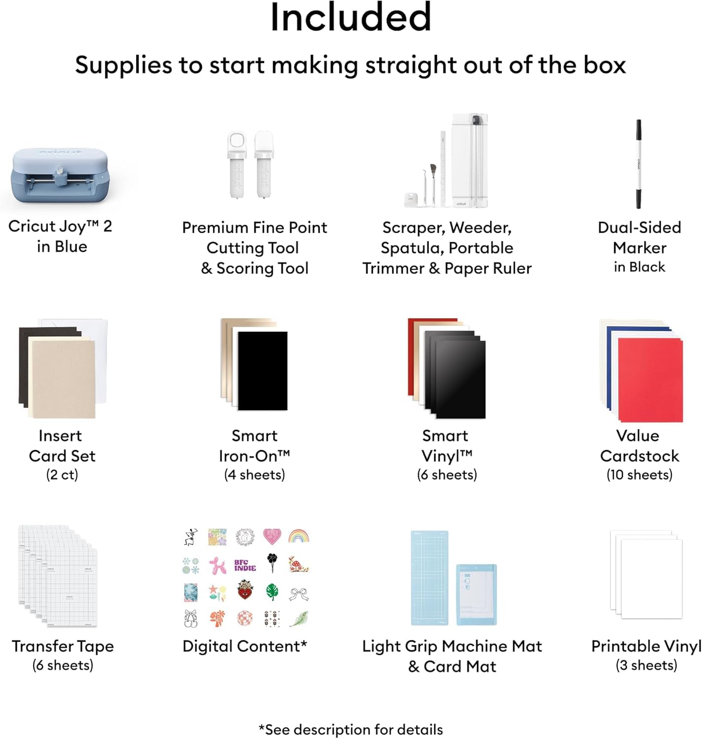 Cricut Joy™ 2 Essential Bundle + zawartość cyfrowa, kompaktowa inteligentna maszyna do cięcia, idealna do spersonalizowanych kart, prostych naklejek i etykiet