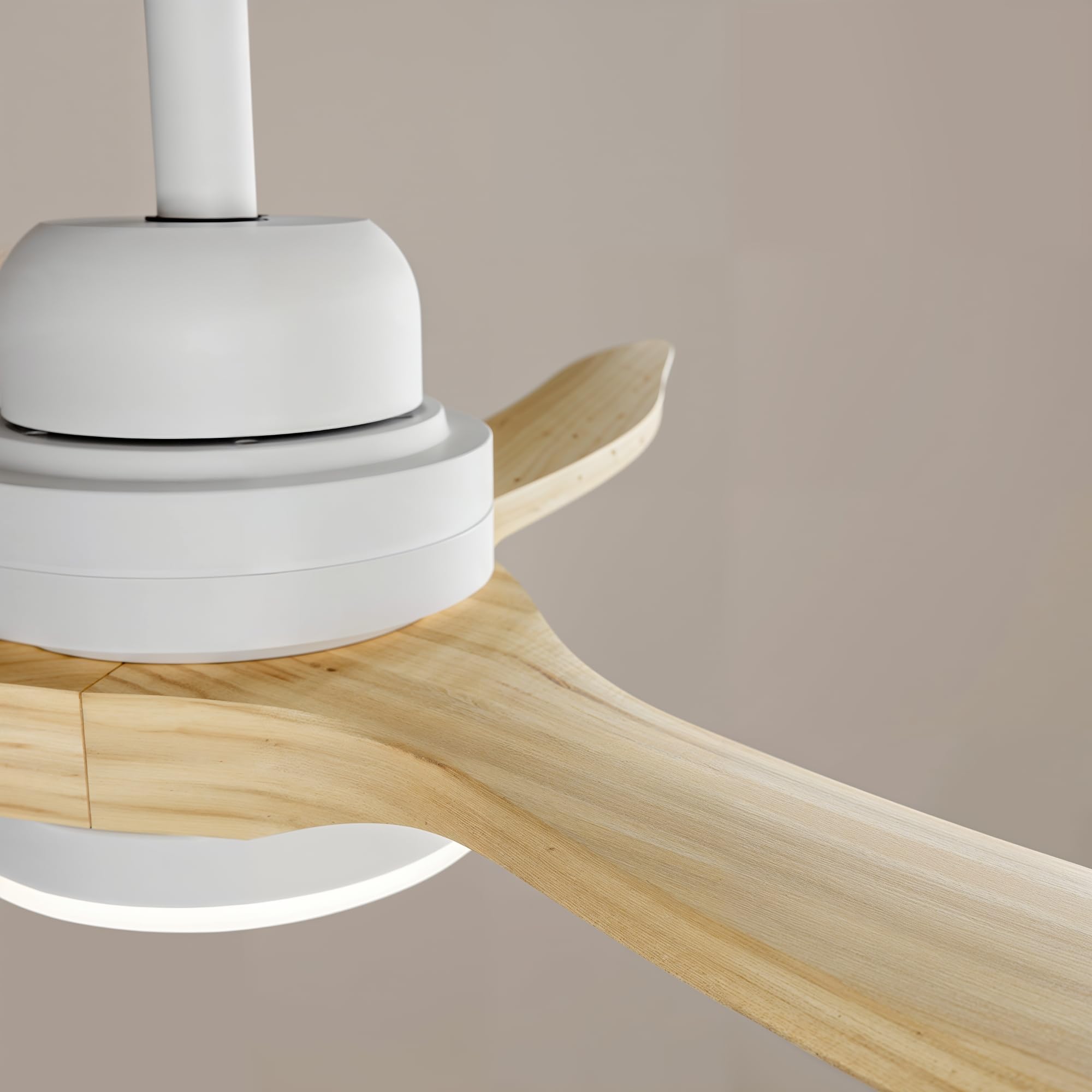 Sulion - Ventilatore da soffitto con luce LED 142 cm - Regolabile - Motore DC silenzioso 36 W - Pale in legno massello per esterni IP44 e interni - Con telecomando - Bianco legno chiaro