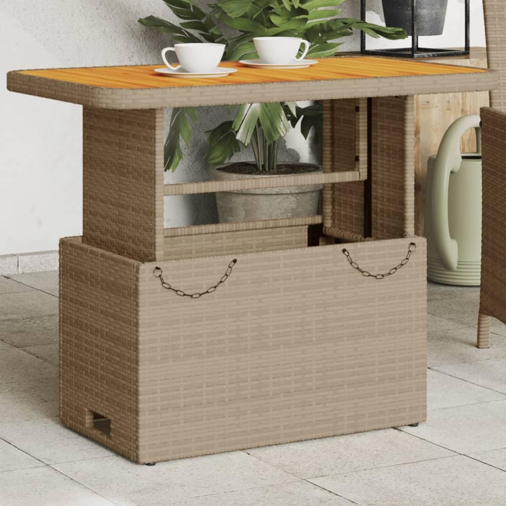 vidaXL Mesa de Jardín, Mesita de Centro, Mesa Auxiliar de Exterior, Mesa para Patio Terraza, Ratán Sintético Madera Maciza de Acacia Beige