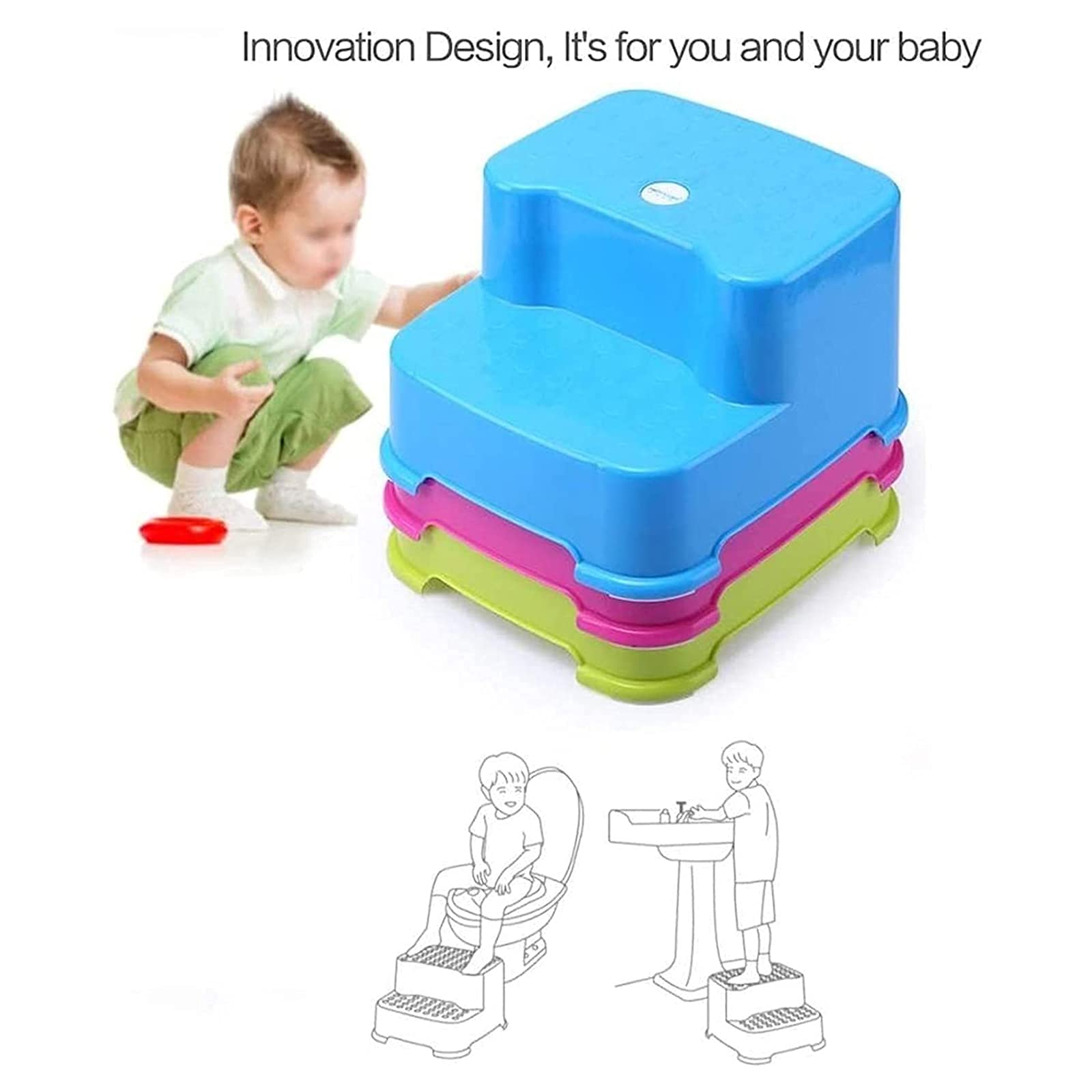 Sgabello Portatile a 2 gradini Sgabello a 2 gradini per Bambini | Sgabello per Bambini per vasino da Toilette | Resistente allo Scivolamento per la Sicurezza Come Sgabello da Bagno