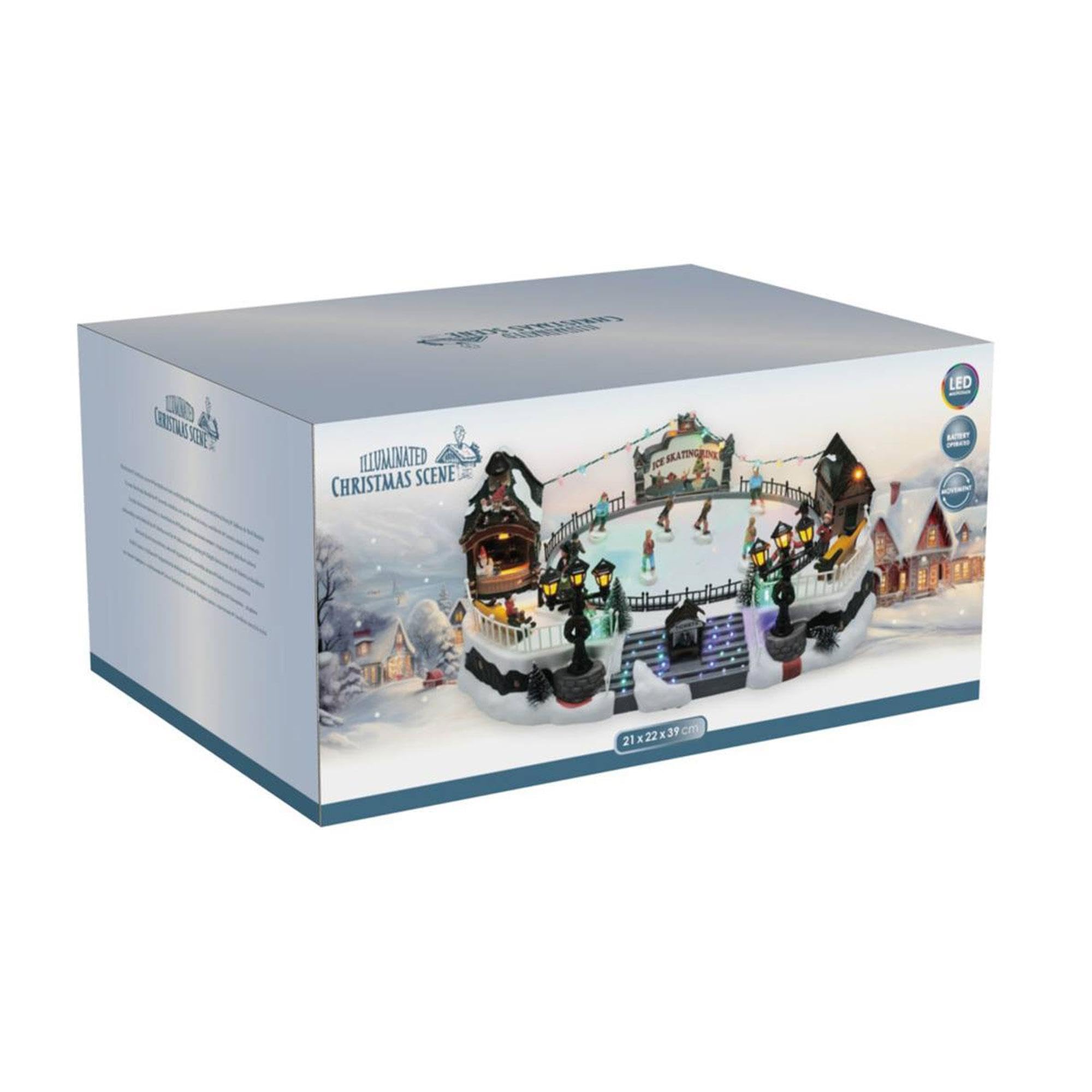 Well Home Patinoire décorative de Noël avec lumières LED et Mouvement 21 x 22,5 x 39 cm