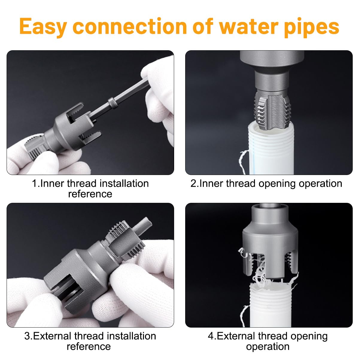 Filettatore per Tubi PVC/PPR 2 Pezzi 2 in 1 Kit Utensile Integrato Filettatura Interna Esterna 1/2" 3/4" Trapano Elettrico