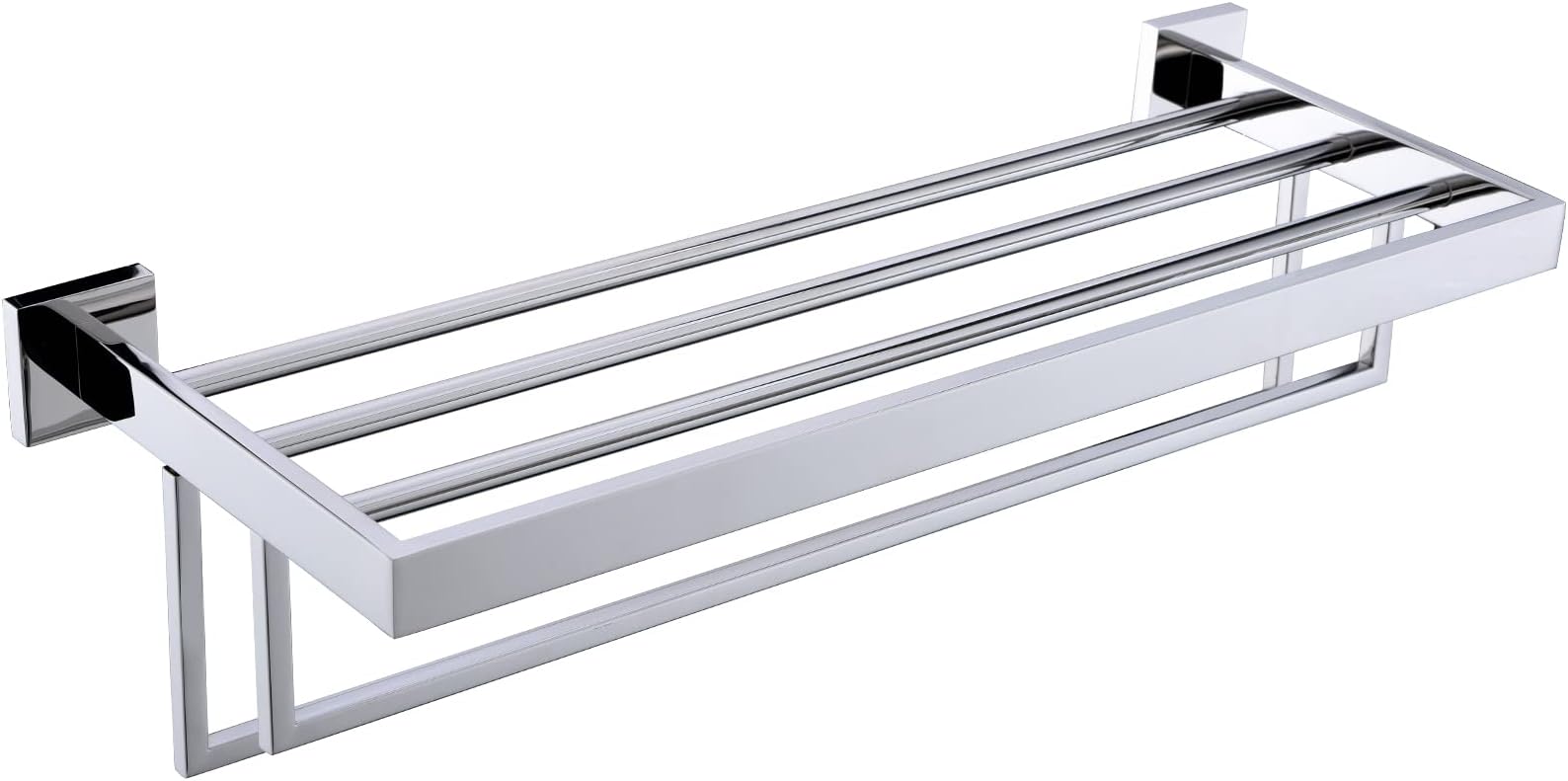 TURS Towel Rack Bathroom Chrome Towel Shelf with Two Towel Bars Stainless Steel Wall Mounted Towel Hanger