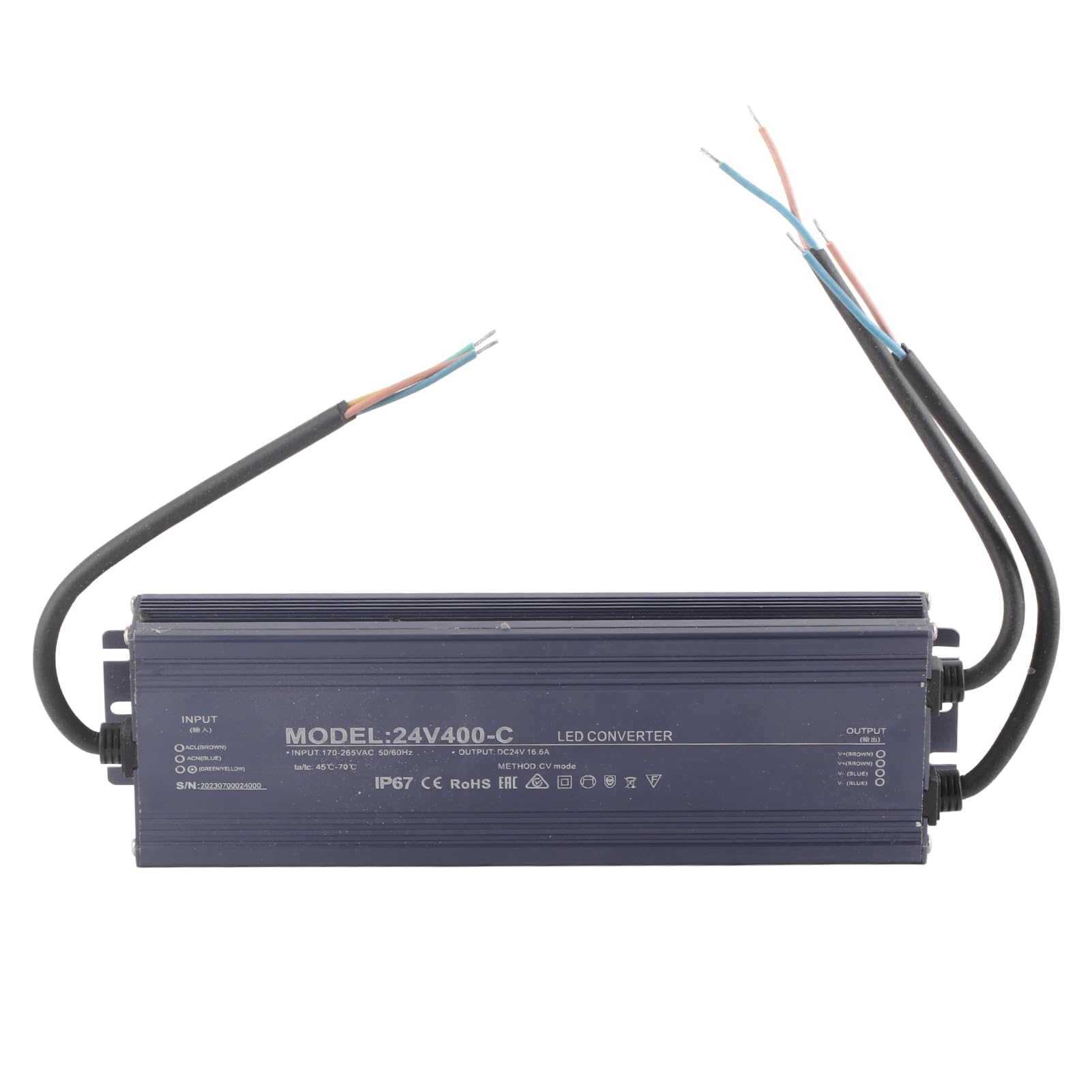 Folany LED Driver 400 Waterproof IP67 Power Supply Transformer Adapter, AC170‑265V Low Voltage Output for LED Light, Computer Project, Outdoor Light (24V 16.6A)