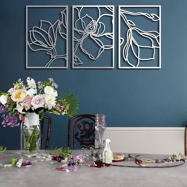 Decoración de pared de flores de metal Decoración de pared de metal minimalista negro de una sola línea, decoración de pared, dormitorio, sala de