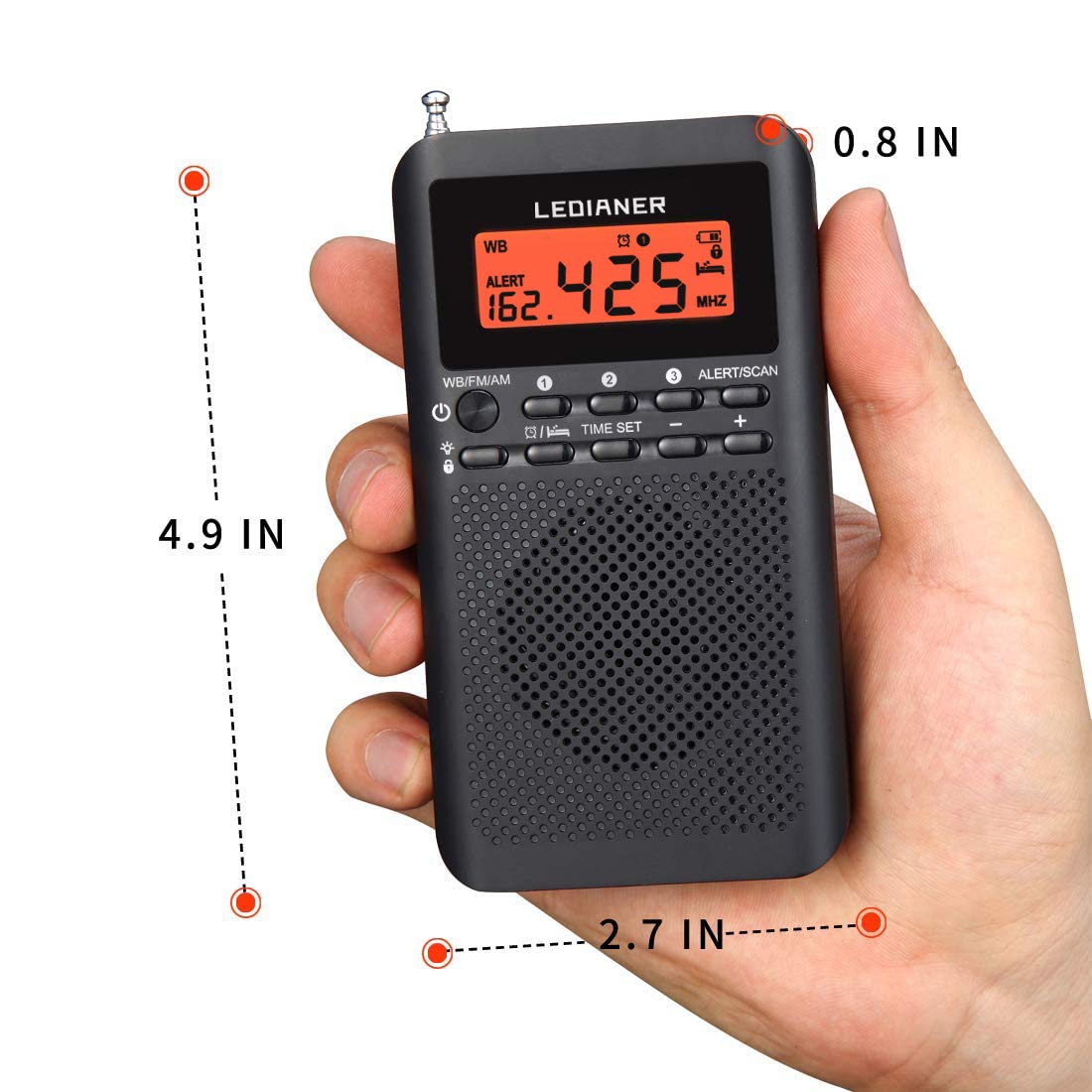 Pocket Weather Radio NOAA/AM/FM Powered by 2 AA Emergency Portable Transistor with LCD Display Digital Alarm Clock Sleep Timer, Best Reception Longest Lasting,Built in Speaker,Battery Operated