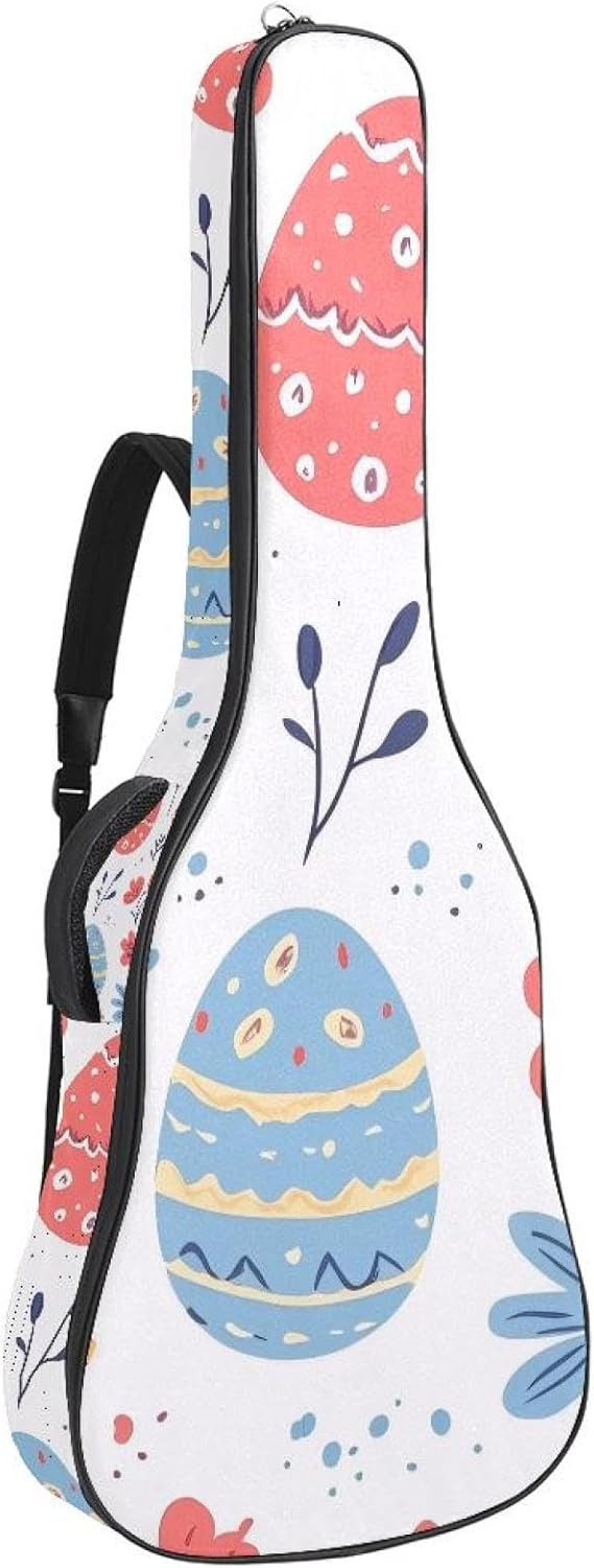 Cute Easter Seamless Flowers Easter Eggs Floral Acoustic Guitar Gig Bag, 1 cm Thick Padding Waterproof Guitar Bag Backpack for 40 41 42 Inch Electric Bass Classical Guitars