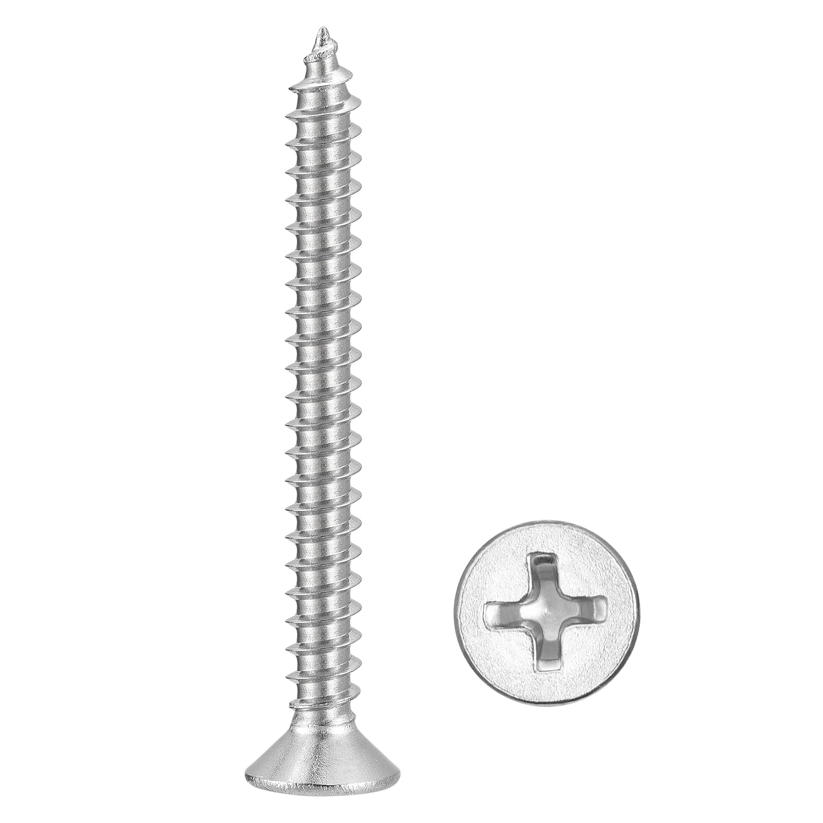 METALLIXITY Countersunk Phillips Wood Screw (#6x1-3/8") 100Pcs, 304 Stainless Steel Coarse Thread Phillips Drive Flat Head Wood Screws - for Furniture Installation Repair, Silver โ image 1