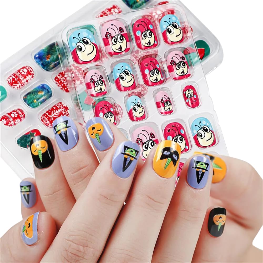 Amitasha Girls Artificial Nails Fake Nail for Kids with Glue - Birthday Gift for Girls Age 6-12 Years