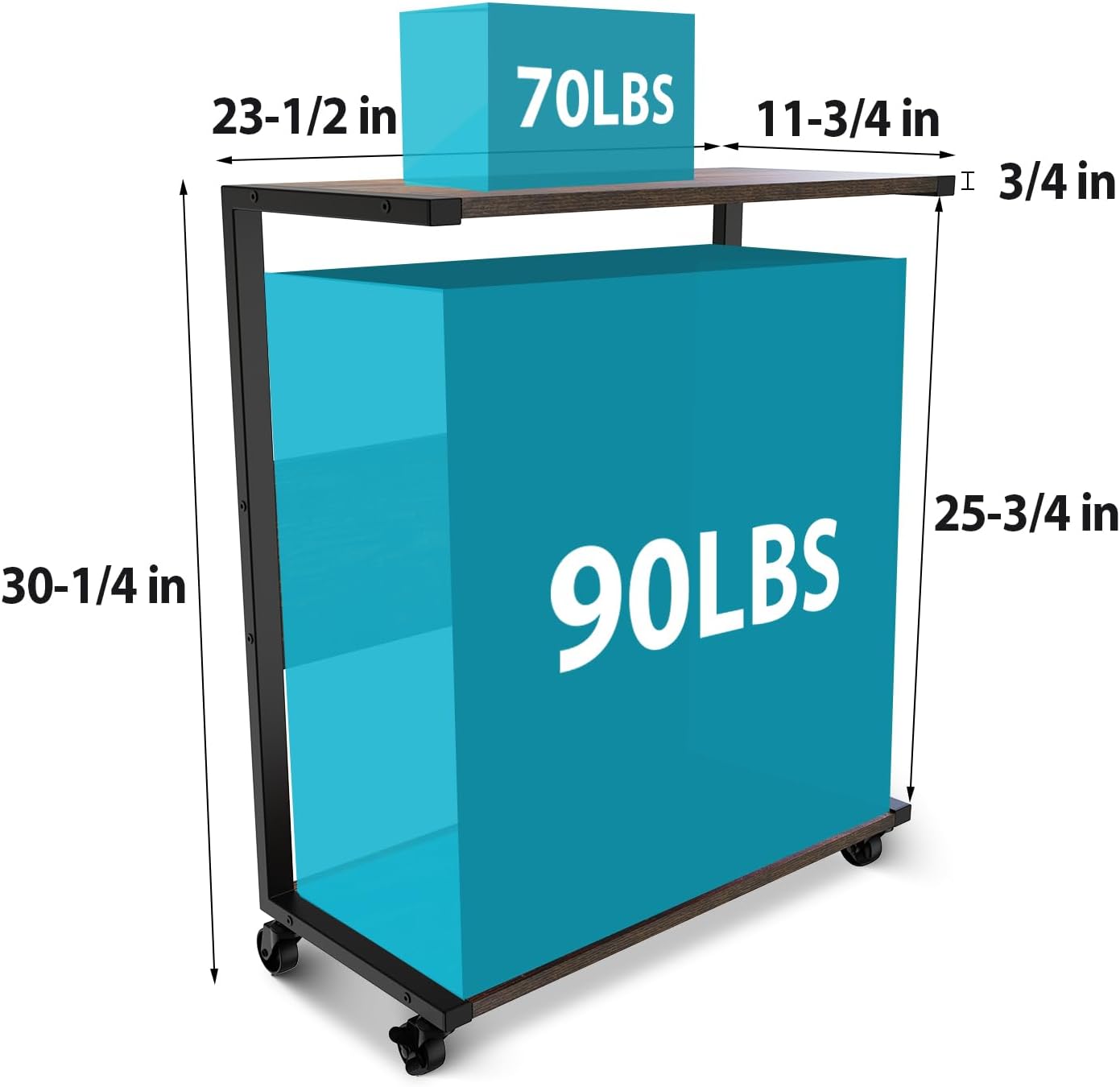 Computer Tower Stand, 2-Tier Large ATX-Case Sotrage CPU Holder Cart Under Desk, C-Shape Tall Trolley for PC Tower, Wooden Mobile PC Standing Table with Wheels for Home/Office, Walnut