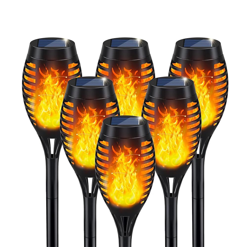 Mateju 6pcs Garden Lights, 12 LED Solar Lights Outdoor, IP44 Waterproof Garden Ornaments for Pathway Lighting Yard Lawn Landscape Patio Decoration (Orange Flame)