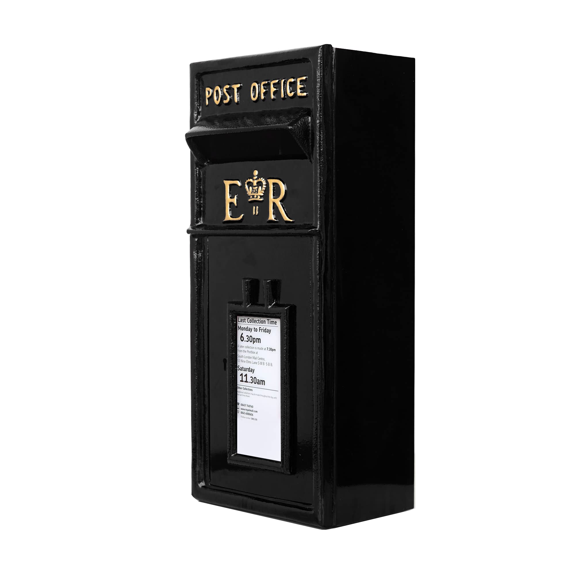 ACL Royal Mail Post Box - ER Mail Box with Lock - Cast Iron Design for Durability - Wall Mountable with 4 Pre-Drilled Holes - Easy to Install - Lockable for Security - Classic Black Post Office Box