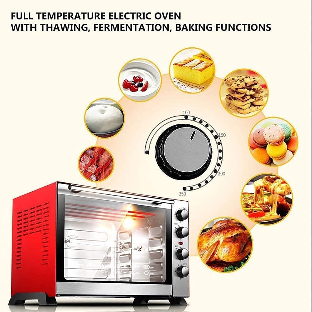 Forno tostapane, forno mini friggitrice ad aria da 60 l, elettrico a convezione con teglia, griglia e spiedo rotante (100-250 °C), molteplici funzioni di cottura grill, in metallo/vetro, ai