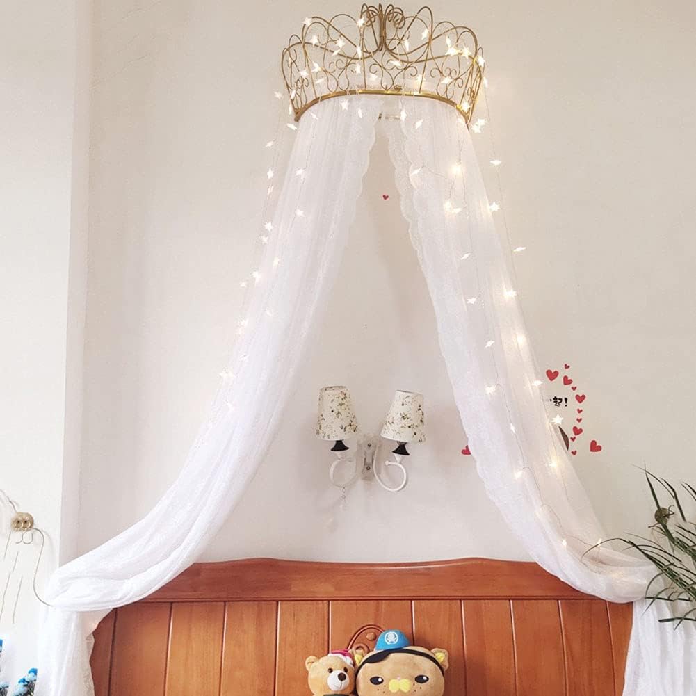 Bed Canopy for Girls - Princess Bed Canopy Round Dome Kids Indoor Outdoor Castle Play Tent Hanging House Decoration Reading Nook Cotton Canvas Coral (C 1.2m Bed)