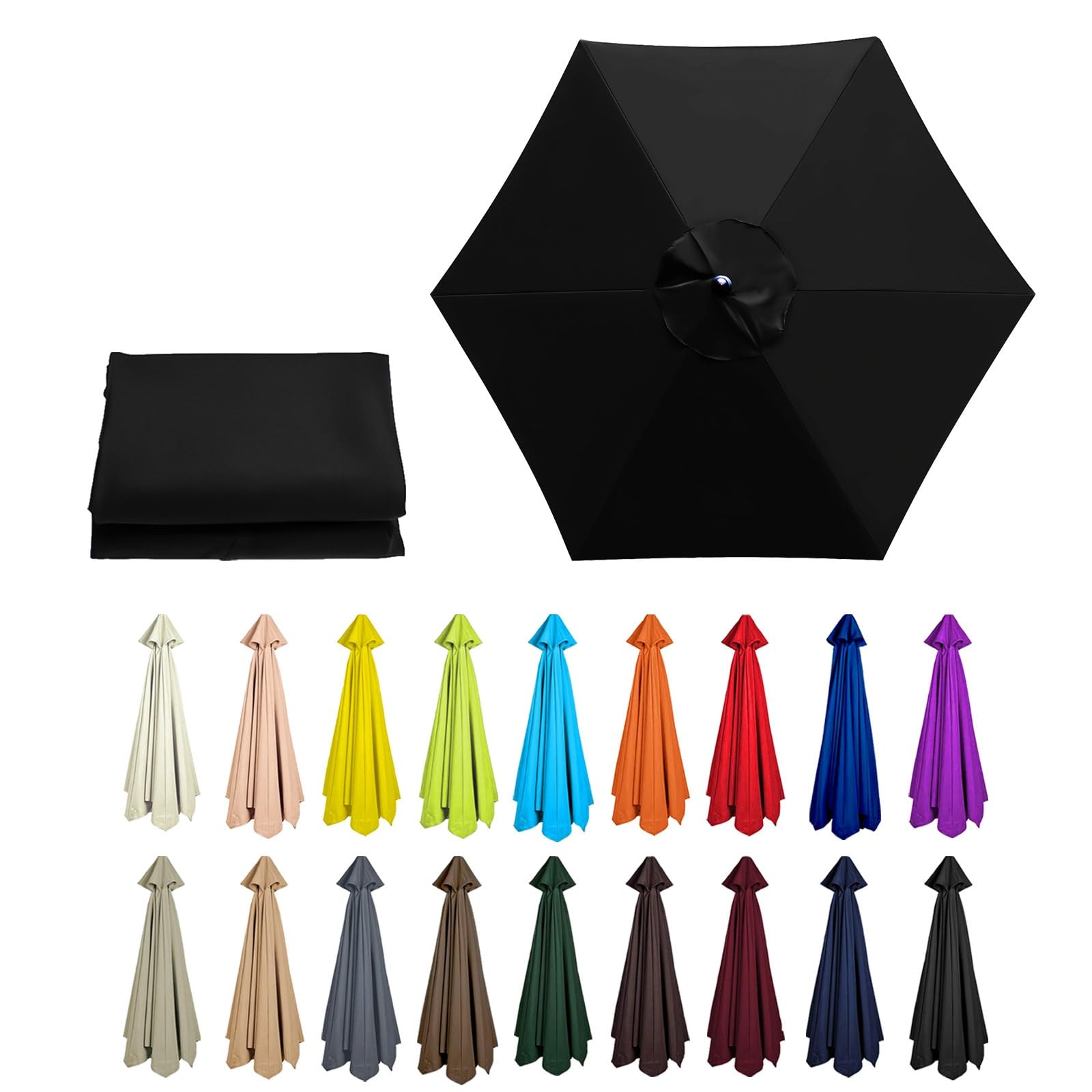 6/8 Arms Outdoor Replacement Canopy | Patio Umbrella Cover | Anti-ultraviolet Market Umbrella Top | Breathable | Washable | for Outdoor Patio Garden Beach(Black,8 ribs: 3.0m/9.8ft)
