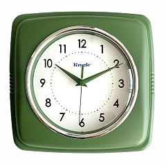 9 " Retro Square Wall Clock, Silent, Forest Green | Battery Operated, Non Ticking, Easy to Read