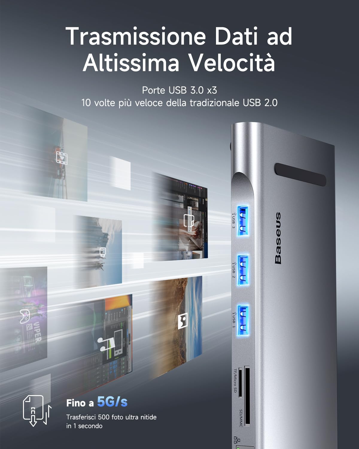 Baseus Docking Station 11 in 1 USB C, Hub USB C con triplo display con 2x HDMI 4K, 3x USB 3.0, Alimentatore di tipo C, VGA, Lettore di schede SD/TF, Ethernet, Audio da 3,5 mm, per MacBook Pro/Air