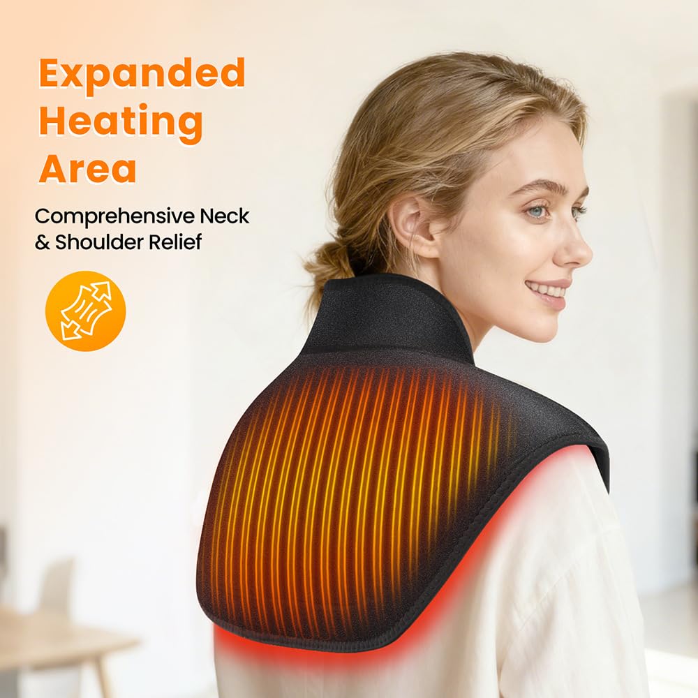 Cuscino termico senza fili per collo e spalle elettrico portatile | Con Comando TouchScreen, 5 Livelli Calore, 6 Timer, Batteria Incorporata Da 8,4V 4000mAh, Anche Per Schiena E L'addome