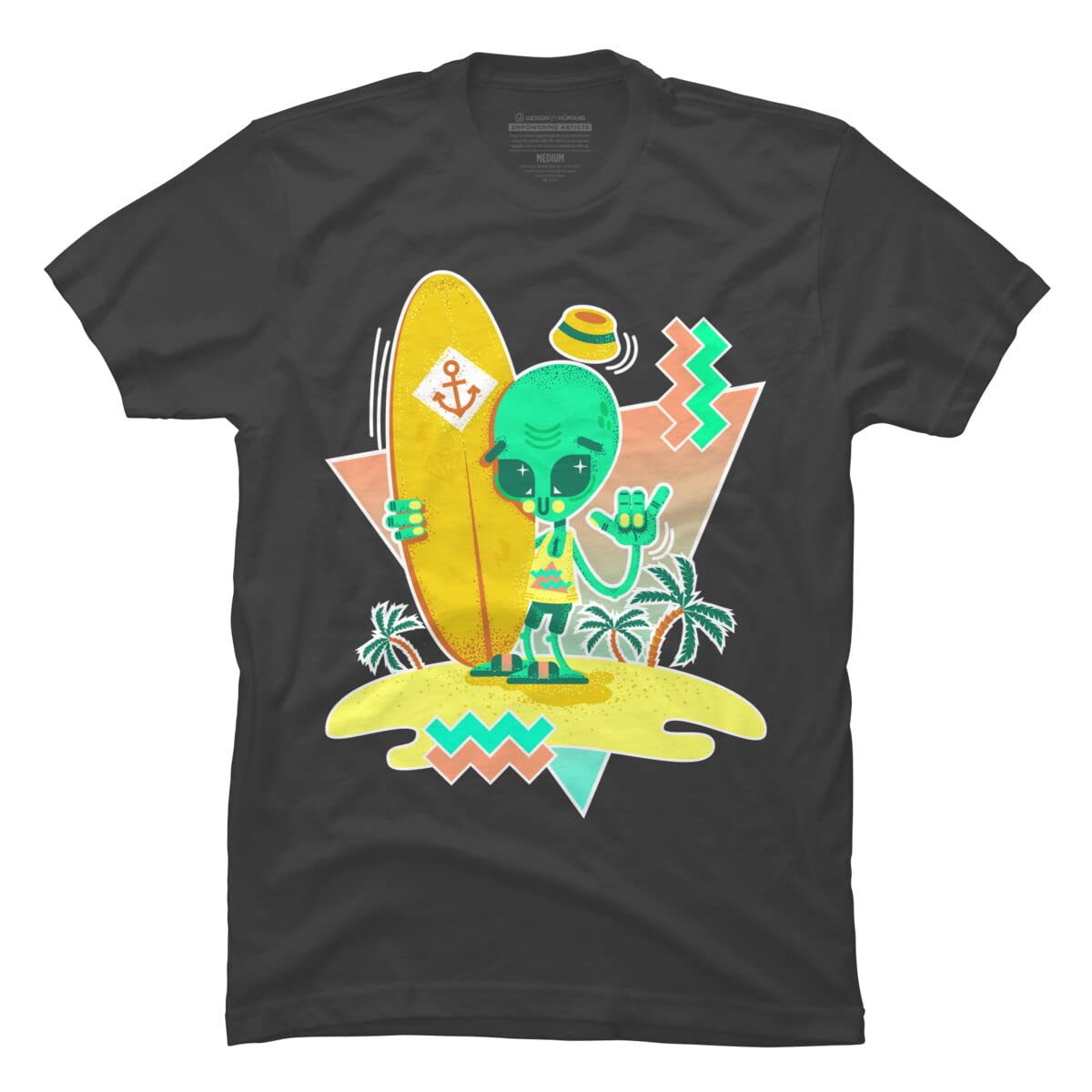 Design By Humans Men's Alien Surfer Nineties Pattern by chobopop T-Shirt - -