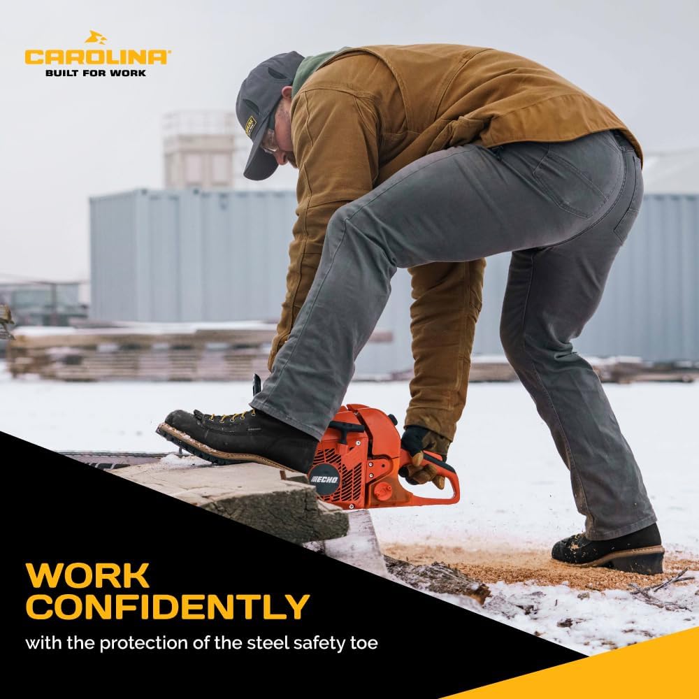 Carolina 8" Logger Boots for Men - Waterproof Steel Toe Shoes for Men - Slip-Resistant Logging Boots - Cushioned Memory Foam Support for Tree Climbing Footwear