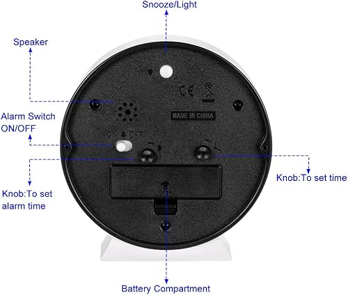 Miniatura 7 de Reloj despertador analógico, reloj pequeño súper silencioso de 4.5 pulgadas sin tictac con luz manual, funciona con pilas, repetición, estilo