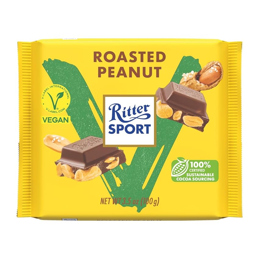 Immagine del prodotto Ritter Sport Arachidi Tostate Vegan, Tavoletta di Cioccolato Fondente con Mandorle Intere, Pasta di Nocciole e Quinoa Croccante, Cacao 100% Certificato Sostenibile, 100 g