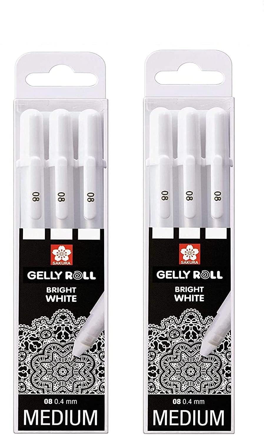 Sakura Gelly Roll Blanco 6 bolígrafos Bright White en una estuche, Mix-Size 08