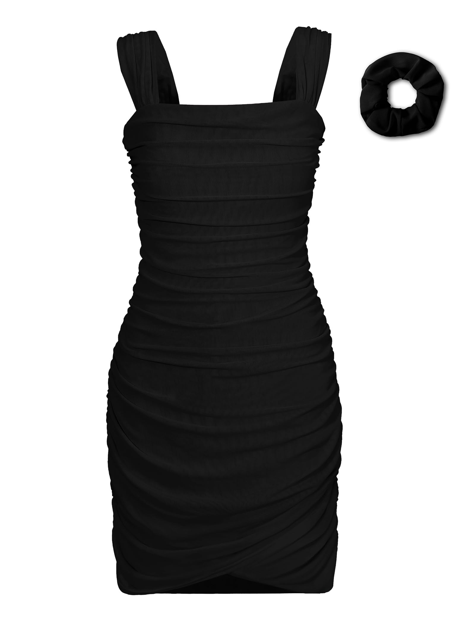 EXARUS Girls Dance Dress with Built in Bra Teen Ruched Bodycon Mesh Front Wrap Hem Tween Easter Party Tight Mini Dresses
