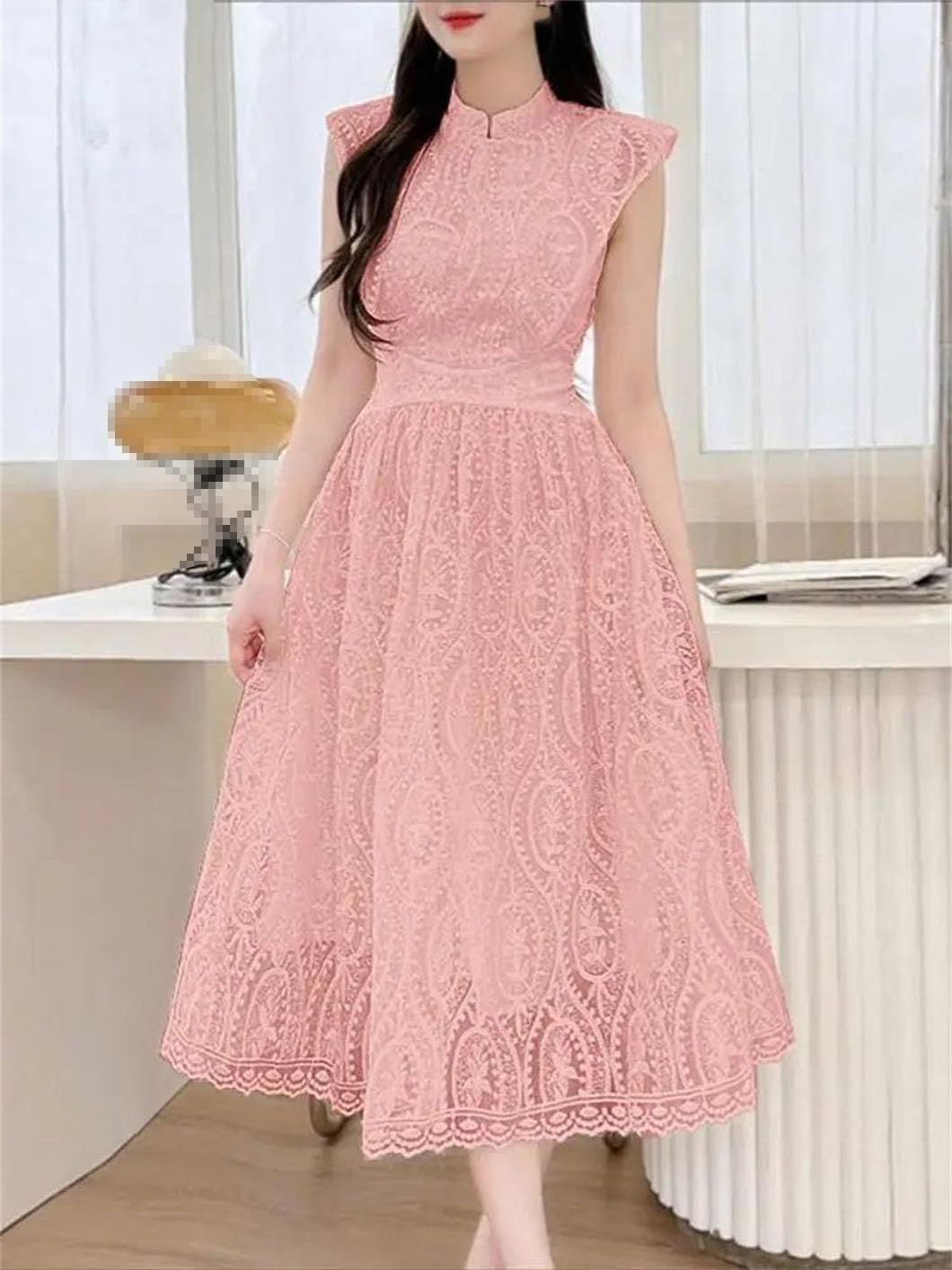 Women's Elegant V-Neck Midi Dress Faahion Bandage Bow Sleeveless A-Line Casual Solid Color Dresses